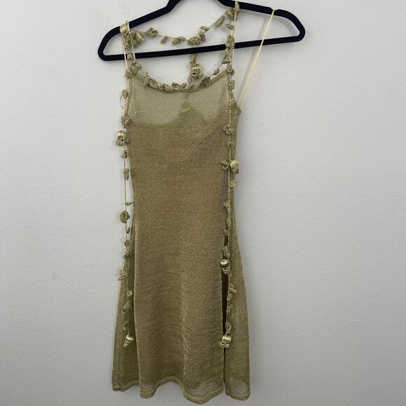 Cult Gaia Alonza Knit Dress Gold metallic crochet Mini Resort XS $598msrp - Picture 9 of 15
